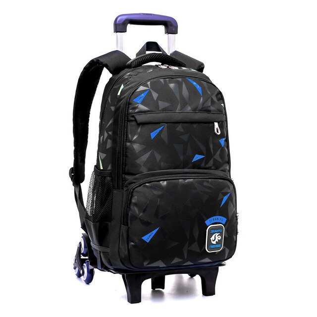 Jongens meisjes trolley schooltas bagage boekentassen waterdichte afneembare kinderschooltassen met 2/6 wielen trap kindertas: Zwartblauwe 6 wielen