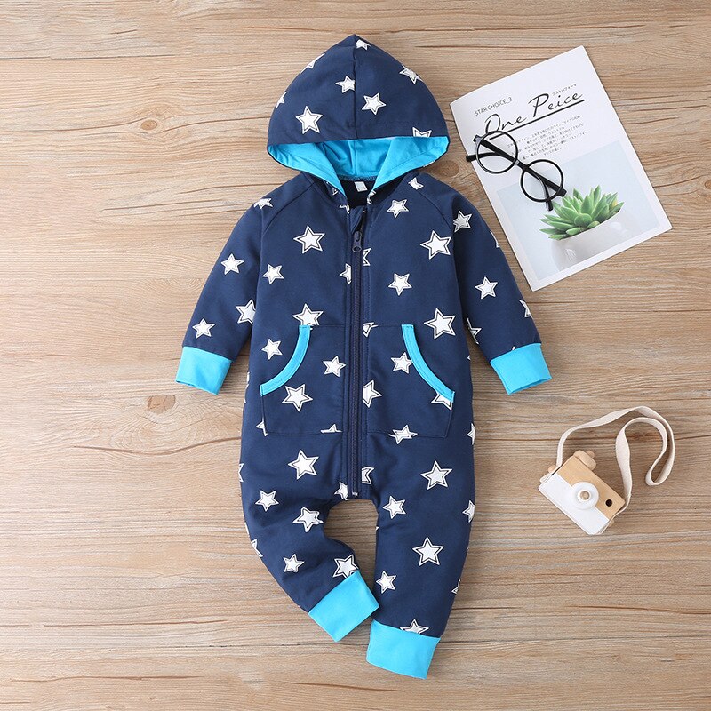Carter Toddler newborn Baby Zipper Jumpsuit Clothes Baby Star Hooded Jumpsuit Baby Boys Clothes Baby Girl Winter Clothes