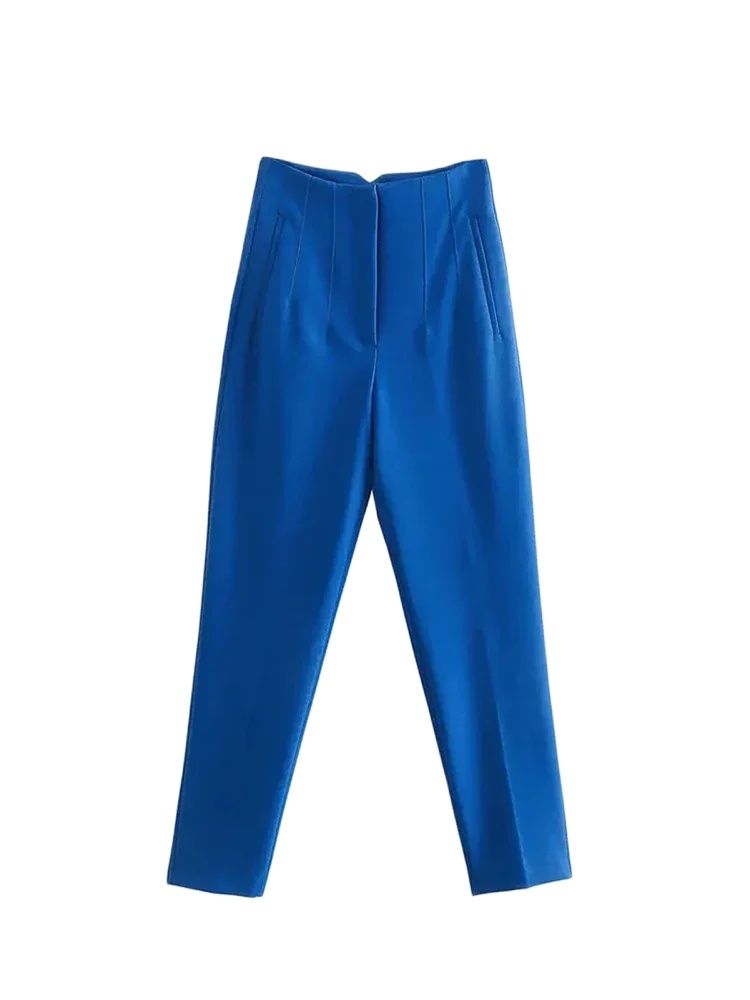 Trza damer chica med sömdetaljer kontorsbyxor vintage hög midja dragkedja gylf dambyxor med ankelrem