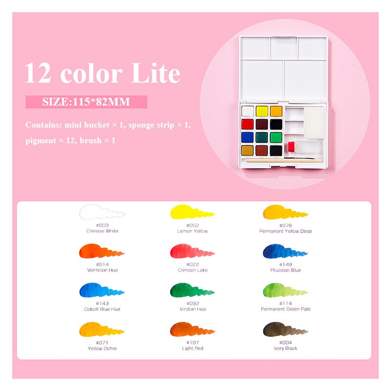 Sakura akvarel solid pigment maling sæt 12/18/24/30/36/48/60/72 farver lite / hardcover studerende håndmalede bærbare forsyninger: Lite -12 farver