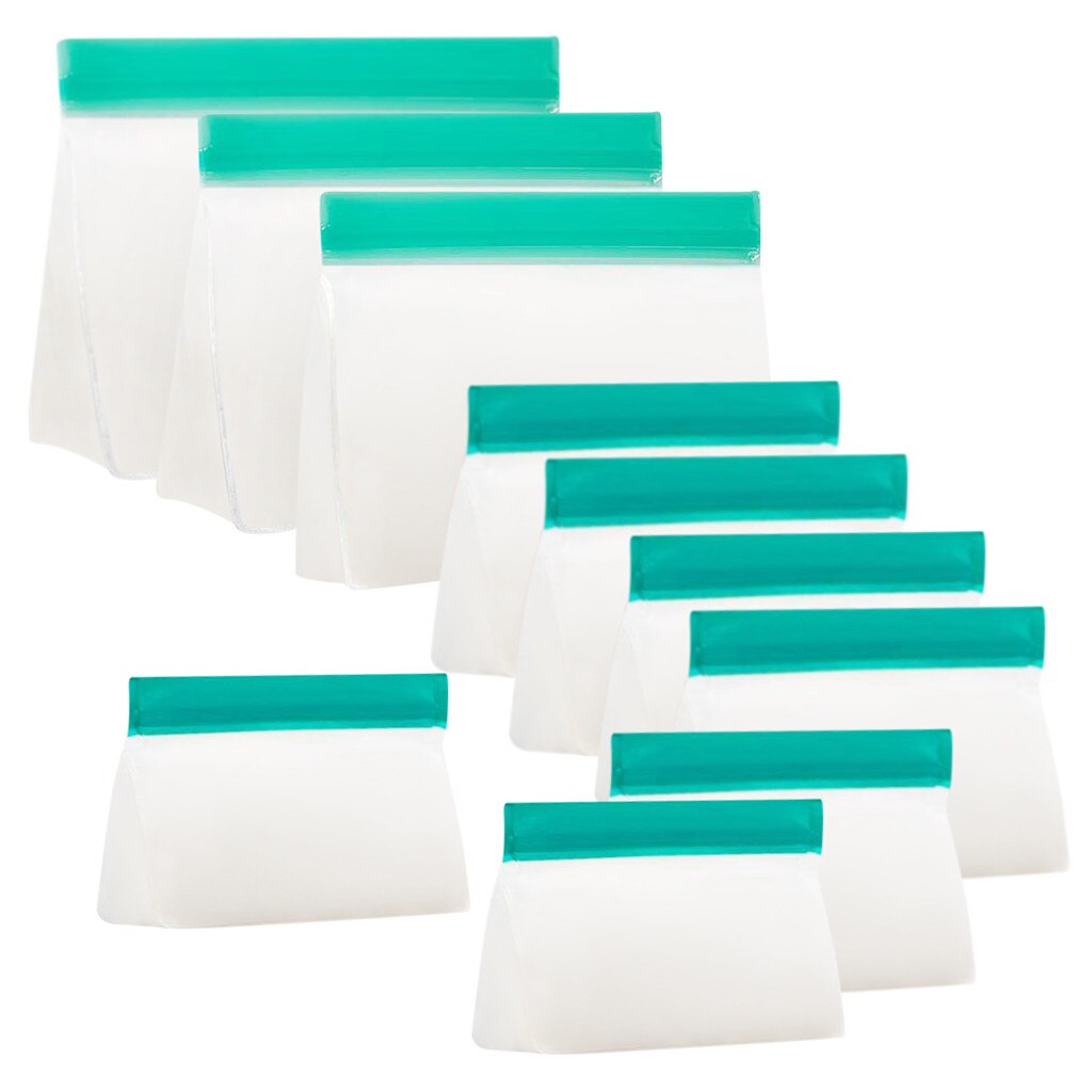 10pcs Thicken PEVA Food Storage Reusable Silicone Fresh Bags Moistureproof Refrigerator Sealed Bag Ziplock Kitchen Organizer: G
