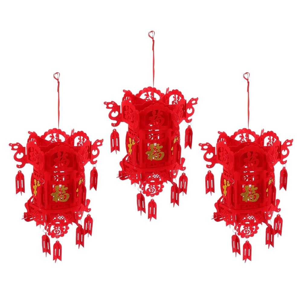 3Pcs Chinese Year Lanterns Spring Festival Year Decor Wedding Supplies: Default Title