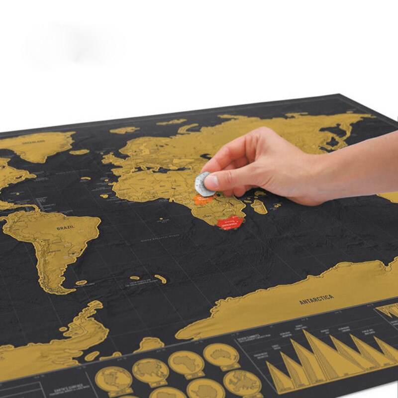 Mapa rascable negro de lujo, mapa del mundo que se borra, mapa del mundo, decoración del hogar, pegatinas de pared, papelería escolar, 74,5x53,5 cm