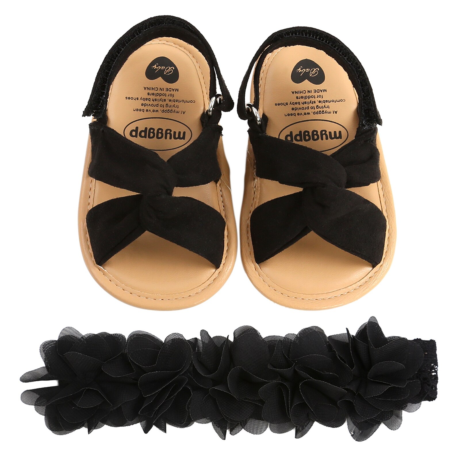Pudcoco Baby-mädchen-sandalen- und haarband-einstellen: niedliche, rutschfeste Ballerinas und ein haarband mit blume für babys ab 0-18 monaten.: E / 0-6 monate