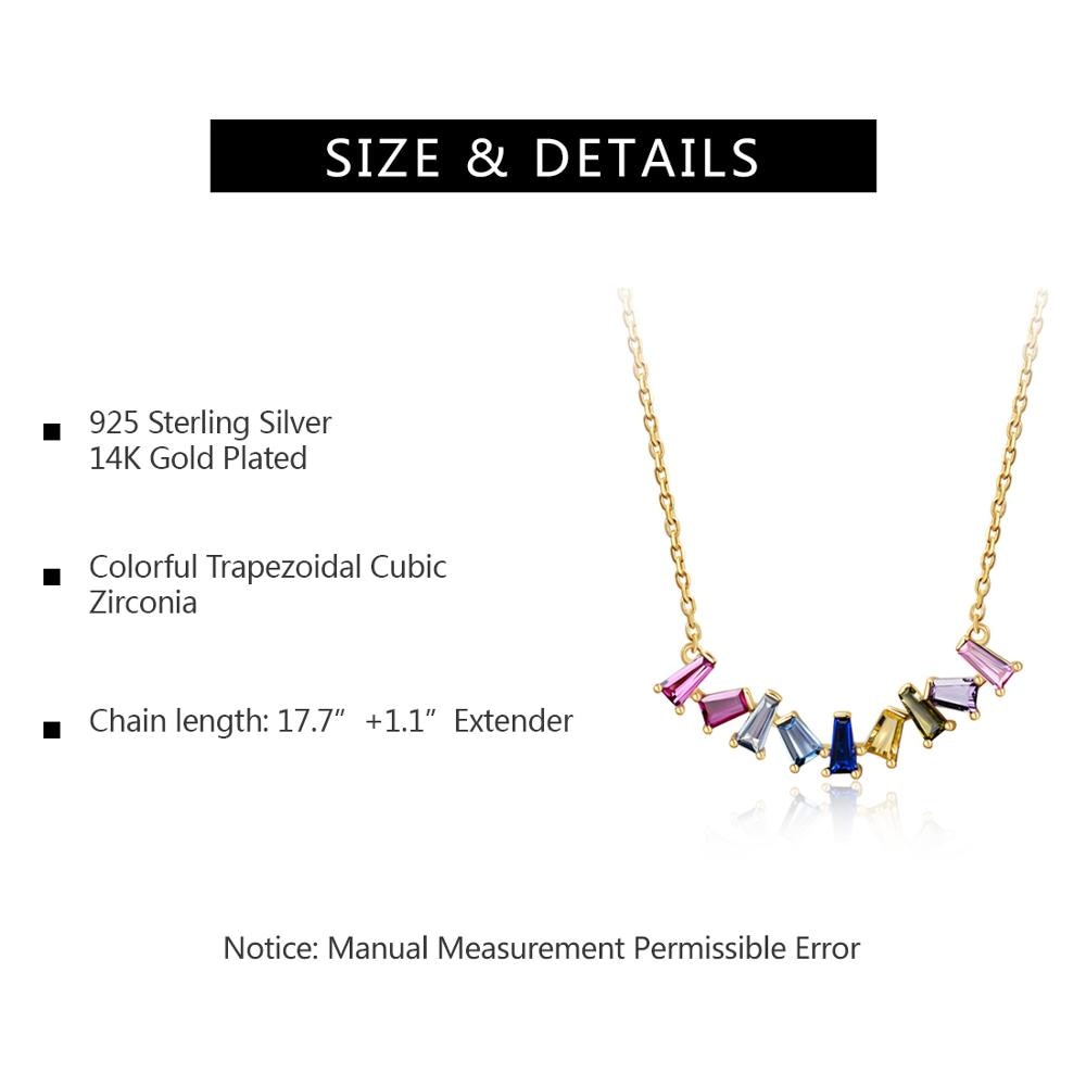 E Jewelry 925 Sterling Silver Rainbow Pendant Necklaces for Women Girls 14K Gold Plated Colorful Chokers Silver 925