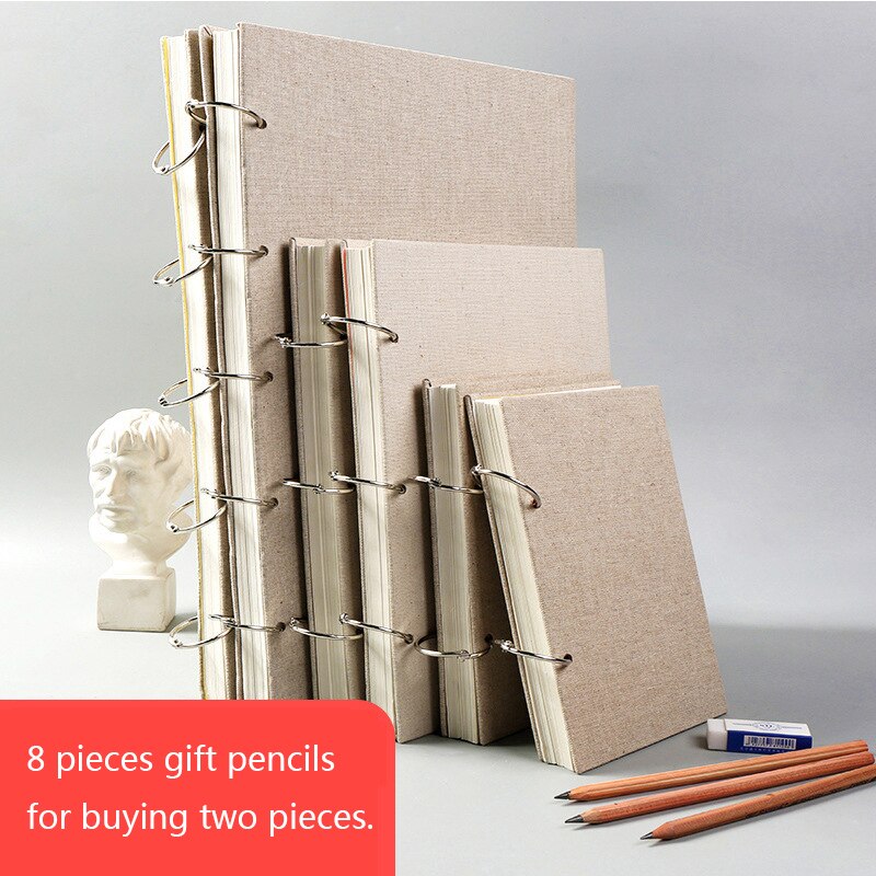 Retro Spiral Blank Sketchbook Hardcover Linen 120pages 160GSM Paper Refillable Painting Graffiti Sketch Book School Stationery