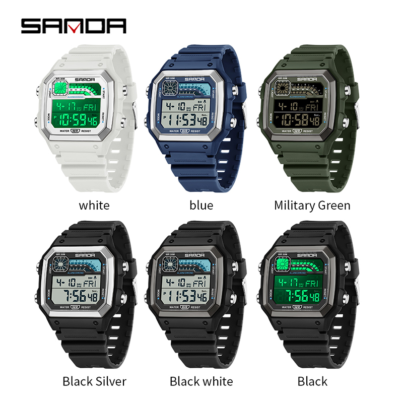 SANDA Outdoor Sport Elektronische Chronograph Uhr Männer Multifunktions Uhren Wecker Chrono Wasserdichte LED Digital armbanduhr