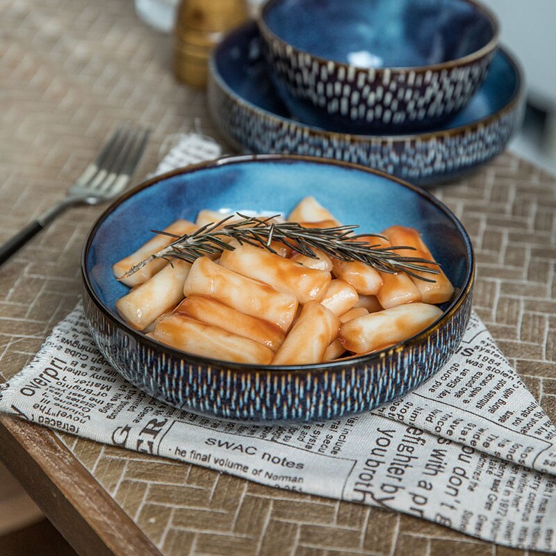 Practical thick 7-inch vegetable bowl Retro kiln glazed ceramic bowl salad bowl