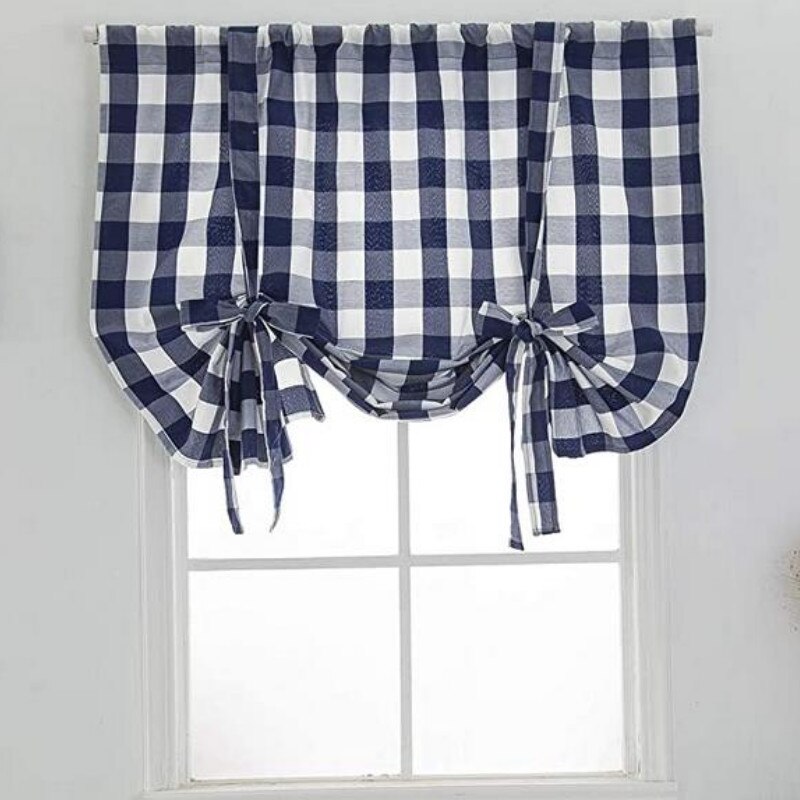 Plaid kort gardin til stue køkken rene gardiner dør afslappet hjem baggrund indretning vinduesgardiner 3 stilarter: Flåde / 116 x 160
