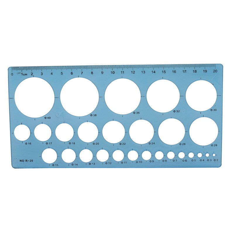 Règle rectangulaire en plastique à trous ronds, modèle de règle Iength de 20 cm de large 10.5 cm pour les fournitures scolaires des élèves 1 pièces: Blue