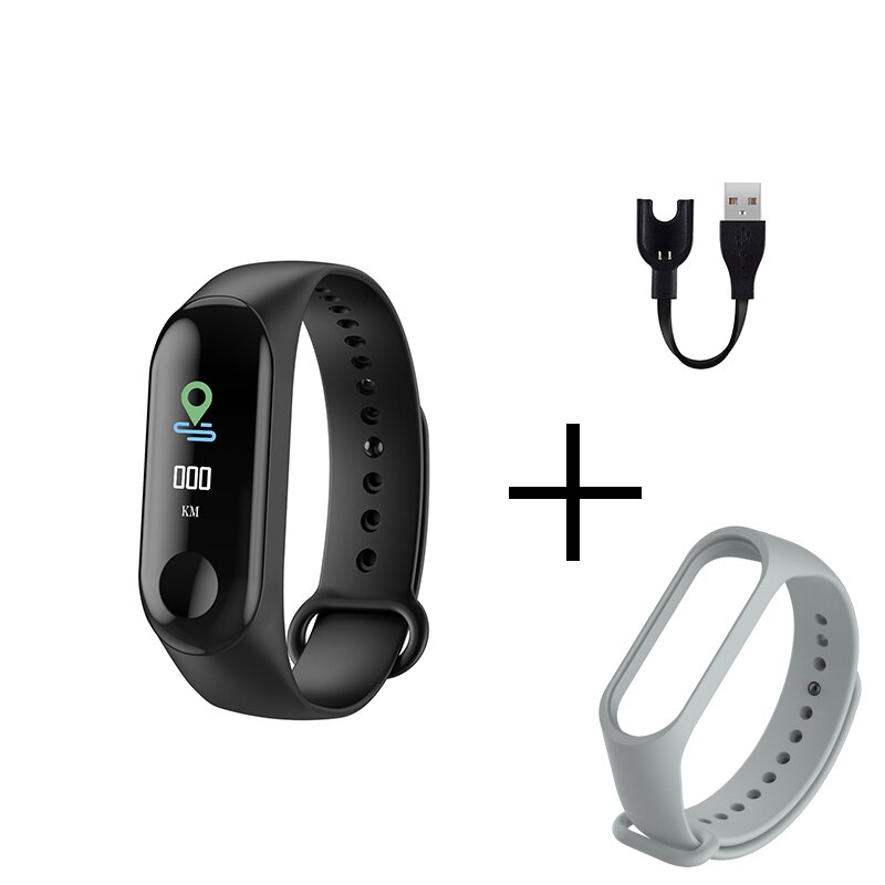Draagbare sport  m3 fitness tracker horloge smartband waterdichte slimme armband bloeddruk hartslagmeter polsband mannen: Zwart grijs