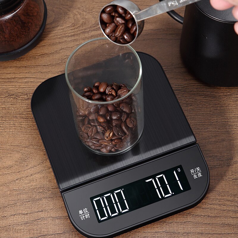 Household Kitchen Scale 3kg / 0.1g LED Screen Charging Timing Hand Brewing Coffee Electronic Measuring Scale