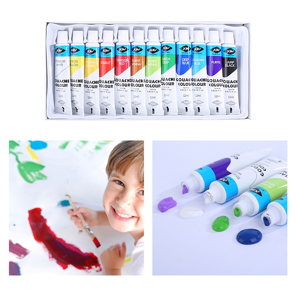 12 Color Acrylic Painting Pigment Set School Kids Children Draw Watercolor
