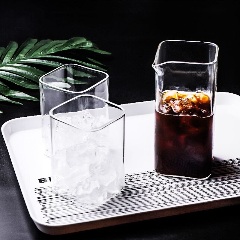 Juego de tazas cuadradas para compartir café, tazas de vidrio transparente para el hogar, café expreso, capuchino, Latte, americano