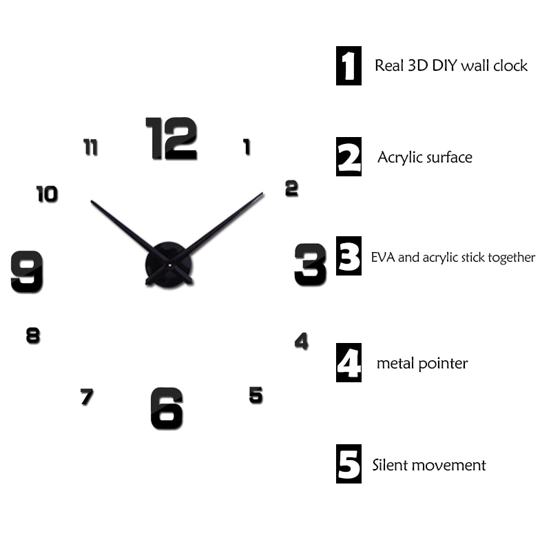 Wall Clock Modern Quartz Clocks Watch Mirror Sticker Diy Living Room Decor 3D Large Wall Clock