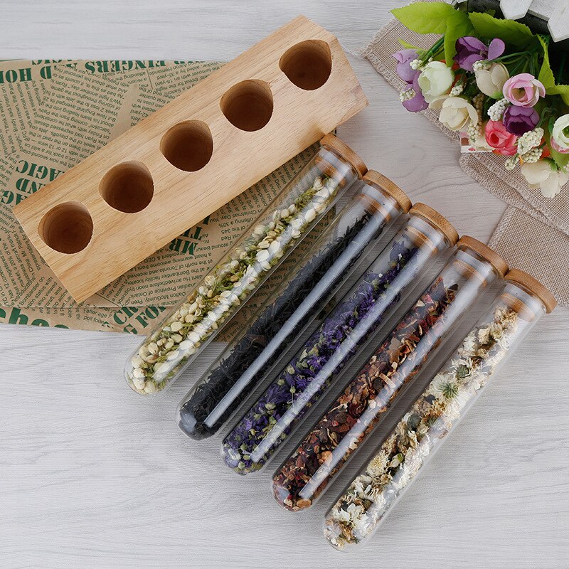 Wooden Coffee Beans Flower Tea Display Rack Stand Cereals canister Glass Test Tube sealed Storage Decorative Ornaments