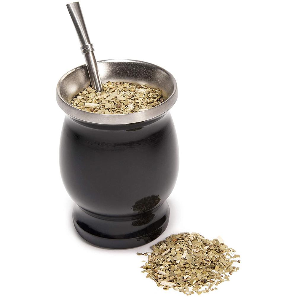 Yerba Mate Kalebas Cup Roestvrij Staal Thee Cup Set Natuurlijke Kalebas Geïsoleerde Beker Eenvoudige Reiniging Dubbelwandige Yerba Mate cup Insulati: Black