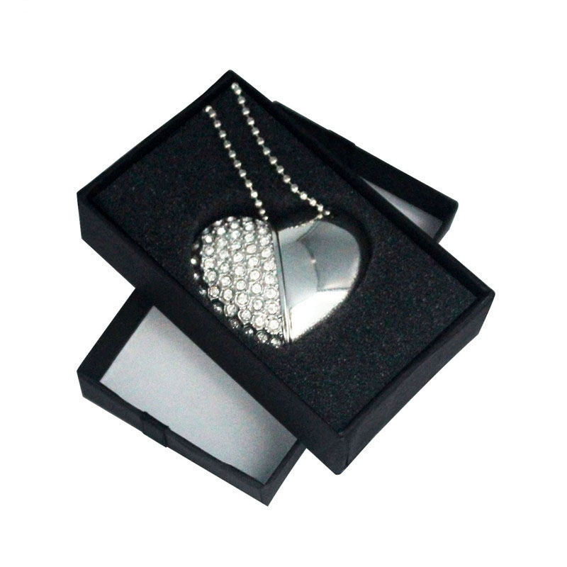 JASTER-unidad Flash USB, cristal, corazón de amor + caja, piedra preciosa 4G/ 8G/ 16G/ 32G /diamante, de boda: 8 GB / Silver
