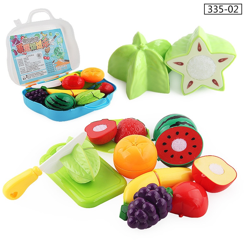 Children Kindergarten Play House Velcro Vegetable & Fruit Happy Slicer Suitcase Fun Model Kitchen Toy