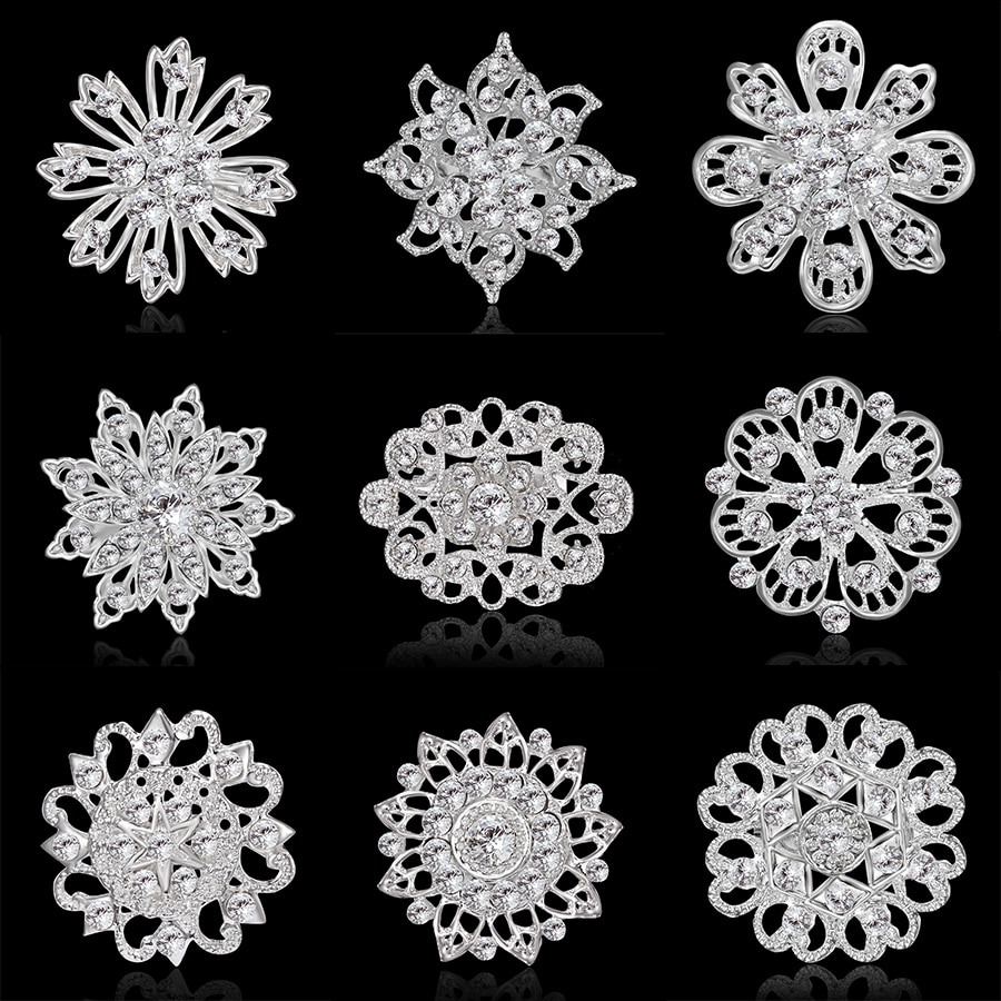 Rinhoo Trendy Rhinestone Flower Brooches For Women Bride Scarf Clip Sweater Brooches Coat Dress Wedding Bridal Jewelry