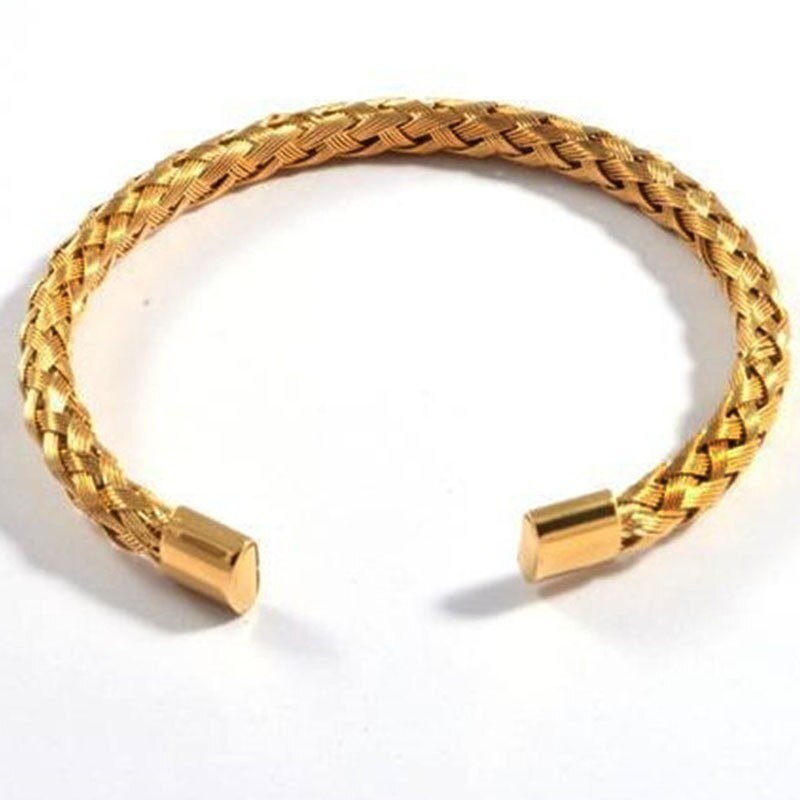 Enkle par armbånd mænd kvinder trendy flettet rustfrit stell åbent armbånd armbånd til mænd kvinder festival smykker: 2