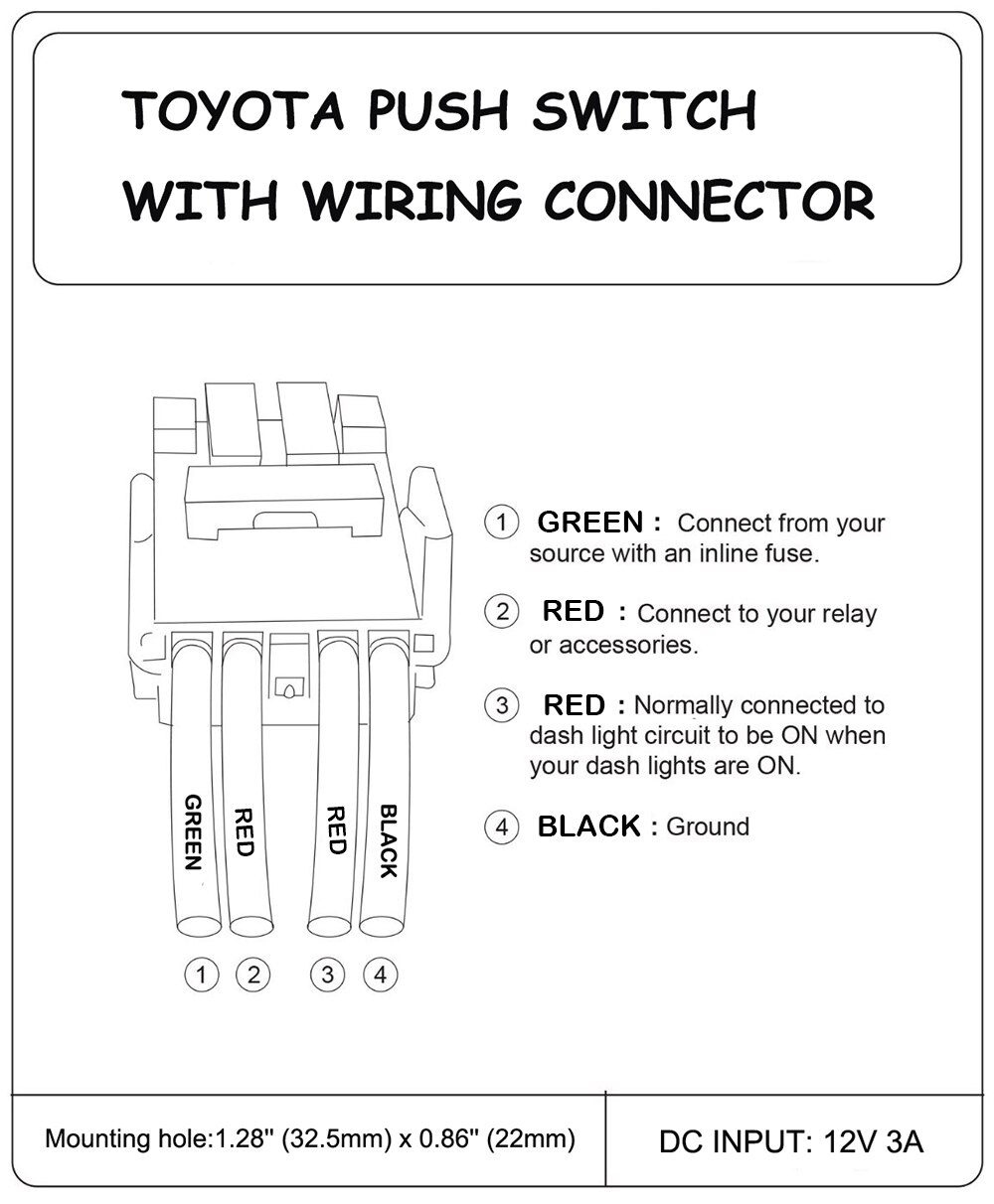 12V 3A Reverse Camera Push Button Switch ON-Off Blue Led with Connector Wire Fit Toyota Hilux /Prado 150 Series RAV4
