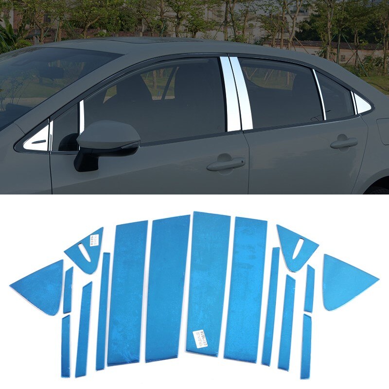 Stainless Steel Car-Styling Accessories Whole Kit Window Sill Pillars Guard Cover Trims for Toyota Corolla Sedan E210: Pillar and Triangle