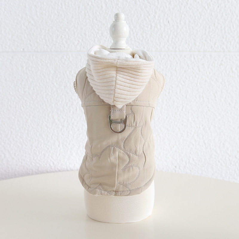 Pet Hooded Embossed Cotton Jacket Traction Cotton Jacket Autumn Winter Teddy Cat Clothing Pet Clothing Dog Hoodie Pet Clothes: S / WHITE