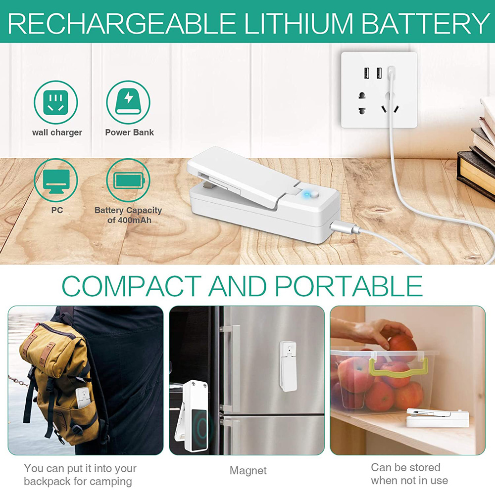 Mini Bag Sealer 2-In-1 Draagbare Dichtlassen Oplaadbare Handheld Vacuüm Dichtlassen &amp; Cutter Voor plastic Zak Opslag Voedsel
