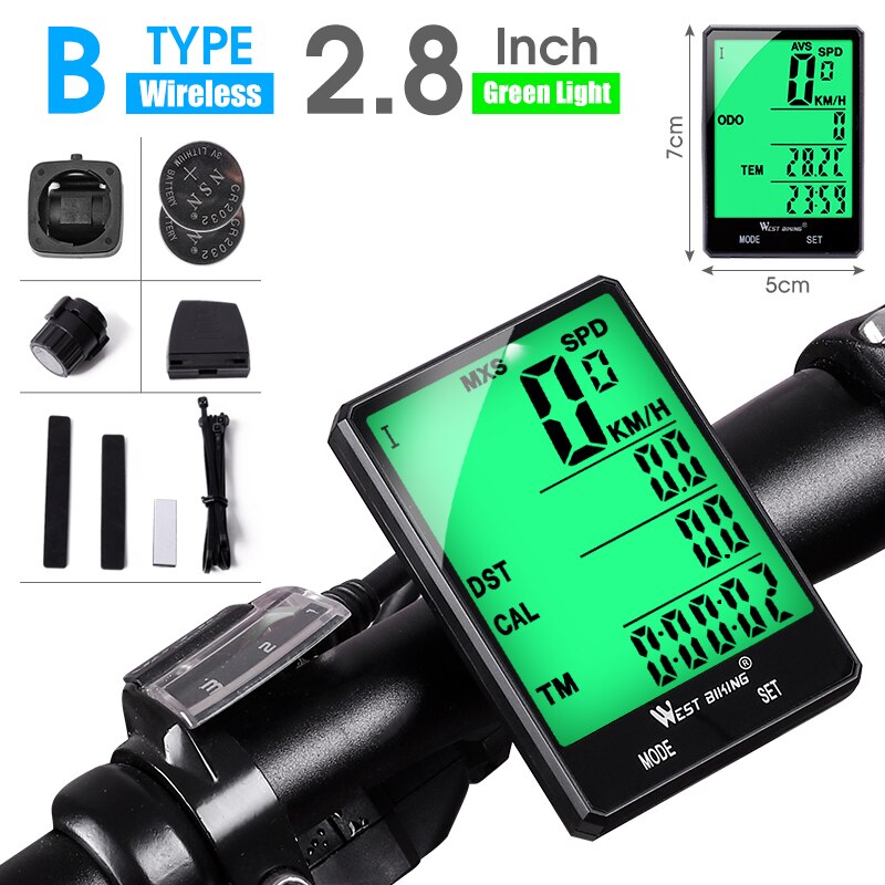 West Biking Wireless Bike Computer Speedometer Odometer Rainproof Bike Measurable Temperature Stopwatch Cycling Bicycle Computer: B Wireless