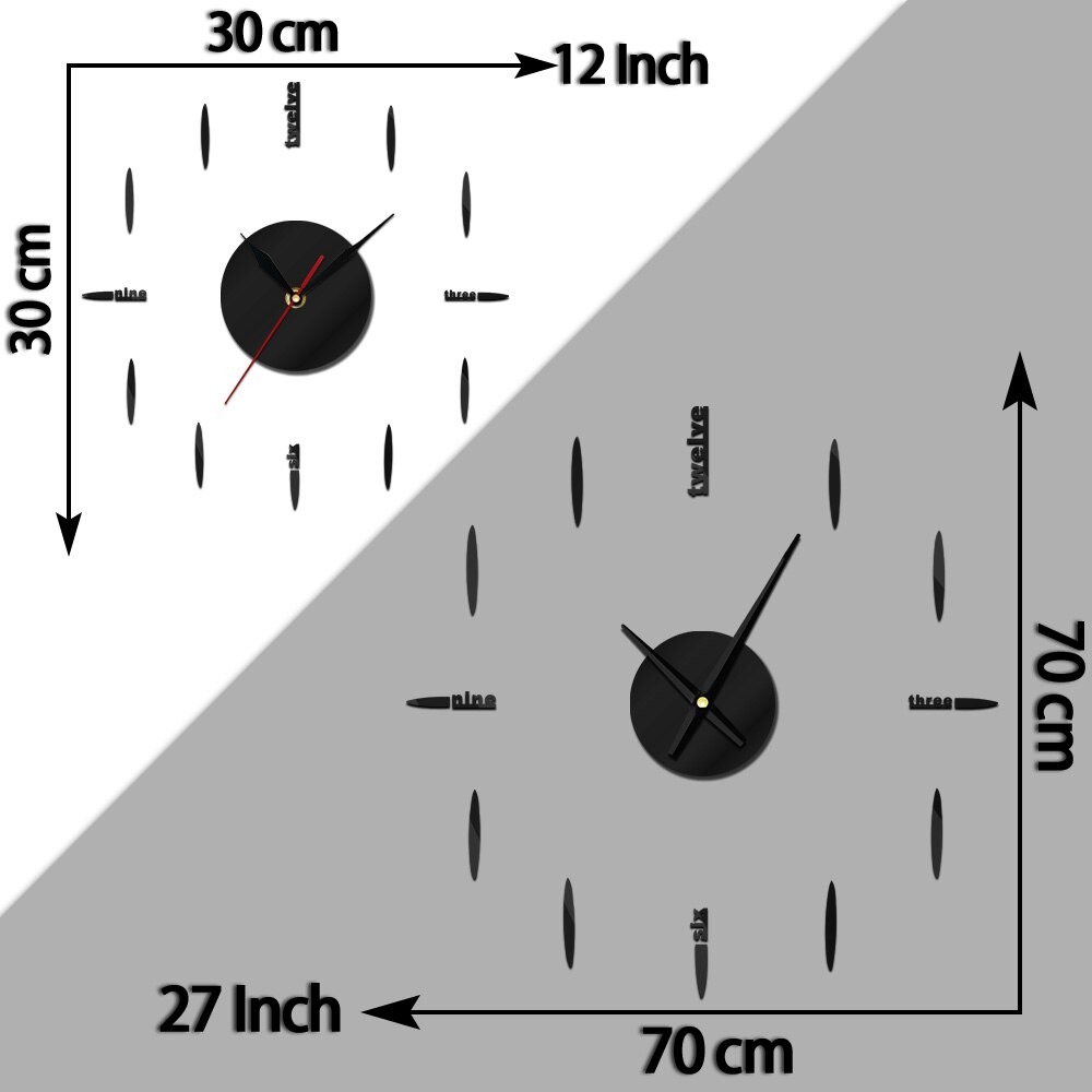 Diy engelska bokstäver väggklocka väggklocka modern ramlös tyst jätte 3d kvarts väggklocka klocka spegel klistermärke dekor