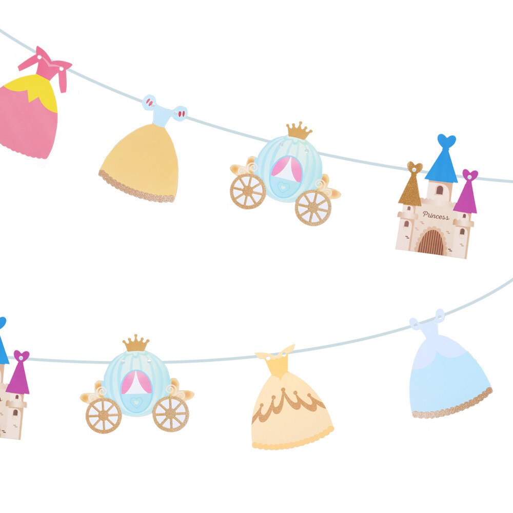 3M Animal Printed Triangle Flags Princess Castle Shape Banner Hanging Kids Birthday Bunting Pennant Garland String Party Decor