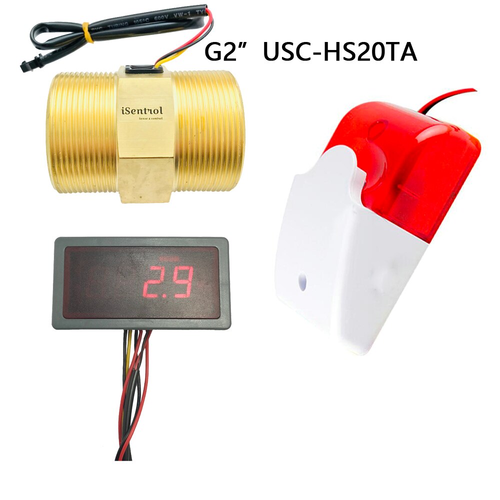 12V DC US308MT Digital Flow Meter and Alarmer with G2" Sensor Frequency Counter for Circulation Suspend Protection