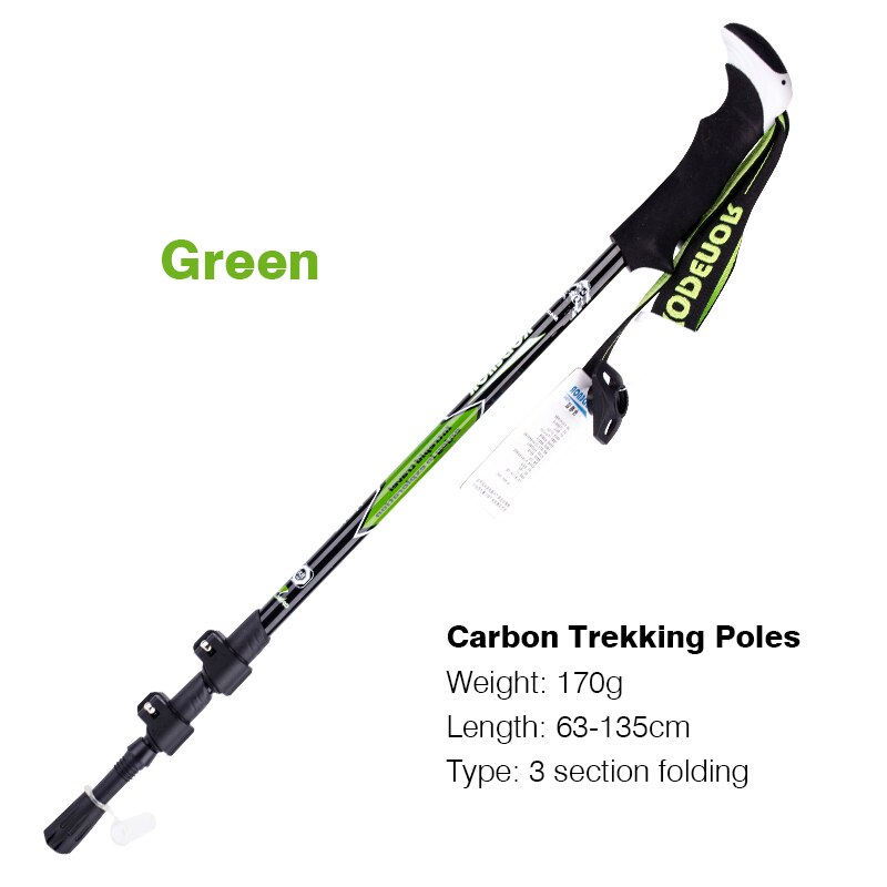 Catzer Outdoor 195g Trekking Pole Carbon Fiber Telescopic Folding Outer 3 Section Walking Stick for Hiking Camping Climbing: Green