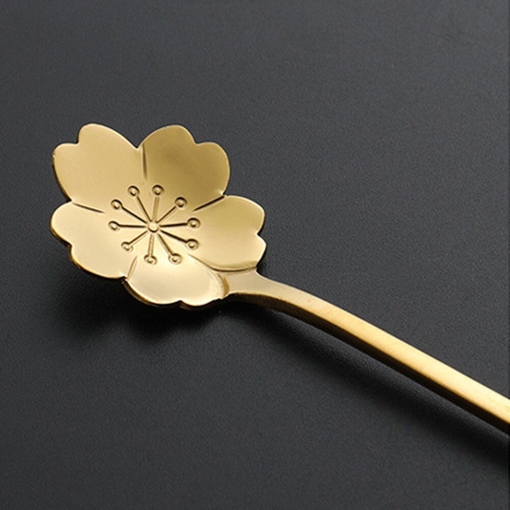 Kitchen Spoons Stainless Steel Teaspoons Long Handle Flower Heart Ice Cream Dessert Coffee Tea Spoons Mixing Spoon