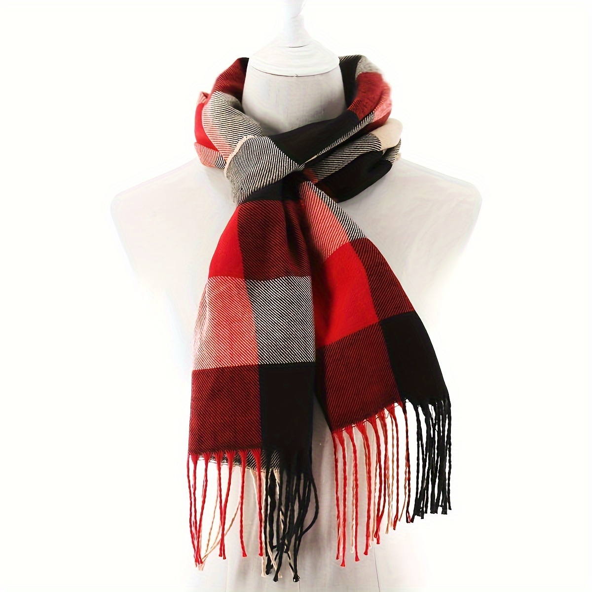 Bufanda a cuadros de Cachemira de imitación Unisex para mujer, chal suave y sólido para invierno, nueva envoltura, Bandana, Pashmina, borla, pañuelo grueso y cálido