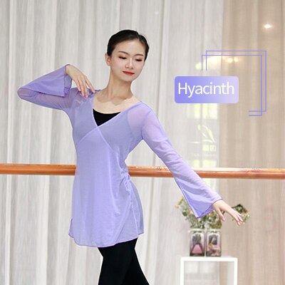 Women Mesh Ballet Dance Overall Flare Sleeve Adults Girls Women Ballet Tops Wrap Dance Coats: lavender / S