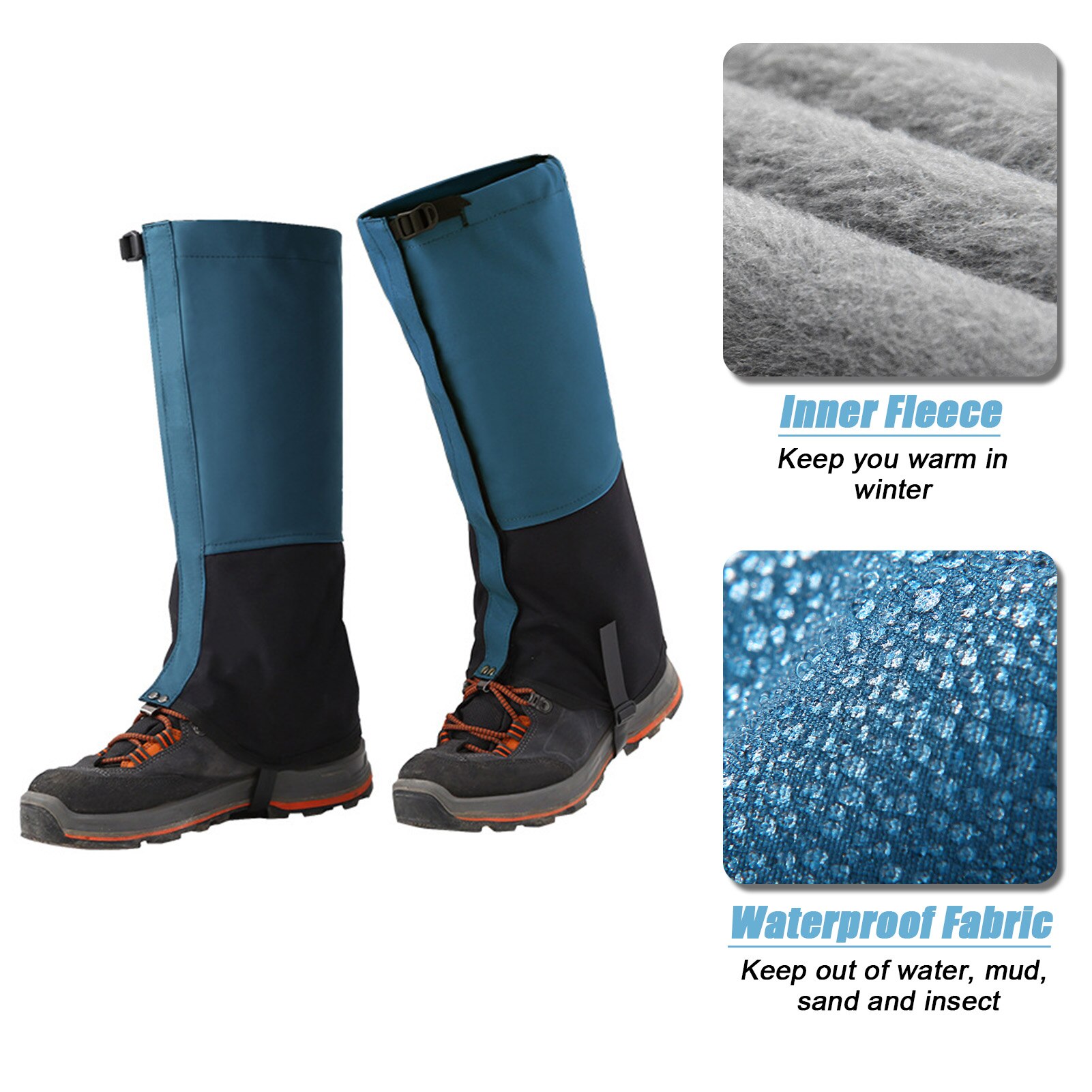 Polainas de pierna para acampar al aire libre, forro polar, impermeable, ajustable, antidesgarro, botas de nieve, polainas para escalada, senderismo, esquí