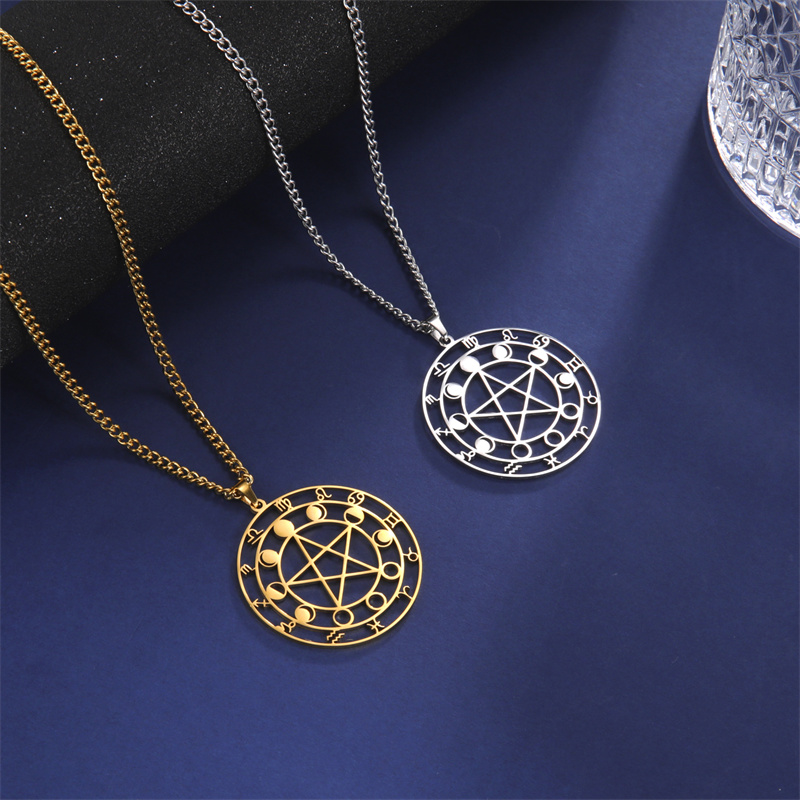 Wicca Pentagram Heks Ketting Roestvrij Staal Mannen Kettingen Amulet Voor Oneindig Heidense Religieuze Symbool Sieraden Kraag Hombre