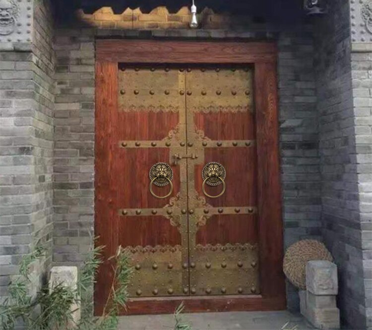 1x Leeuw Deurklopper, Chinese Stijl Deurklopper Antieke Dier Hoofd Deur Ring Houten Deur Pull Ring Vervangende Onderdelen