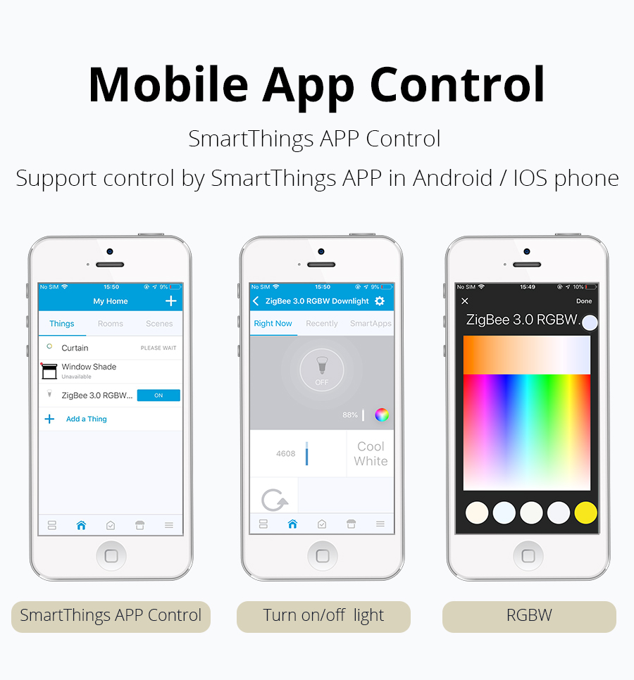 ZigBee 3.0 Downlight Kit Smart RGBW 3.5 Inch Led Recessed Ceiling Light 12W Work with Smartthings Echo plus Smart Lighting