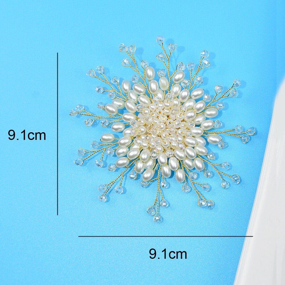 CINDY XIANG Handmade Pearl And Crystal Beads Flower Brooches For Women Large Wedding Weaving Jewelry