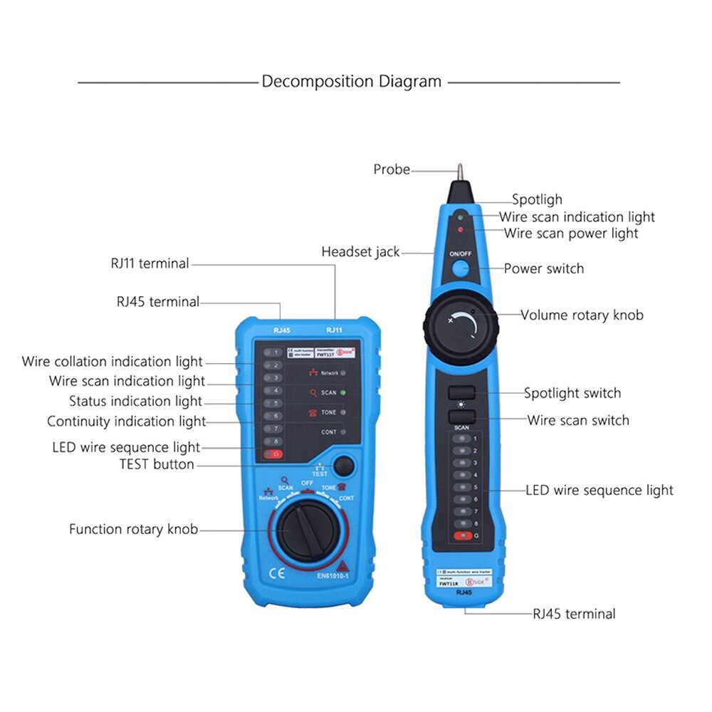 LAN Cable Tester Detector Line Finder RJ11 RJ45 Cat5 Cat6 Telephone Wire Network Tracker Tracer Ethernet Line Finder Gadgets