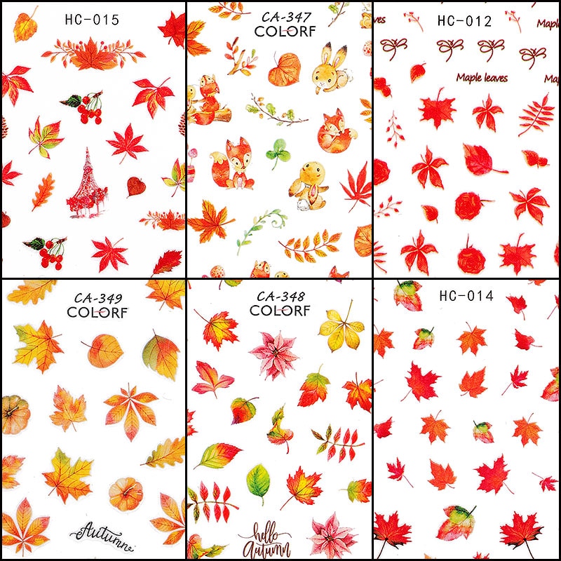 HNUIX 1 leaf Nail Art 3D decal fall theme nails sliders decor boards maple leaf pattern sticker for nail art filigree decals