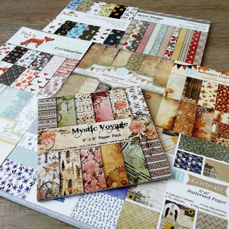 Confezione di scrapbooking in carta con motivi mistico viaggio, sfondo artigianale fatto a mano, stampato su un assolo lato