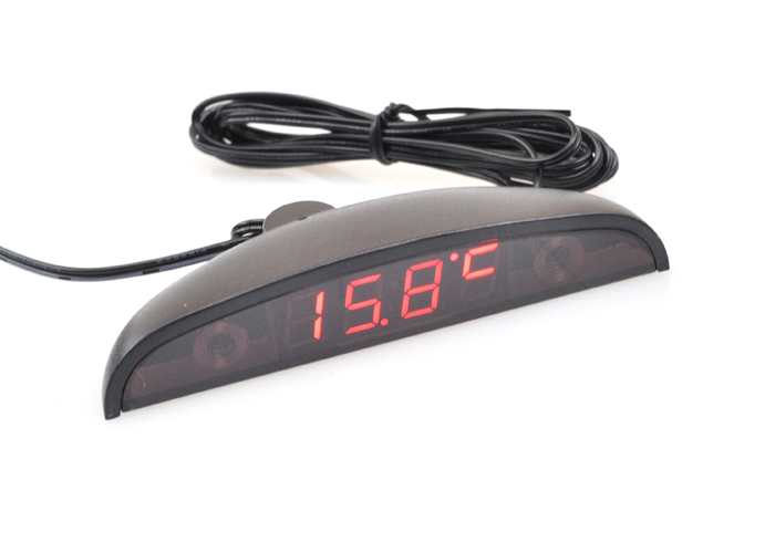 Reloj LED para coche, termómetro de 24 horas, medidor de temperatura interior y exterior, Monitor Digital de voltaje de batería, voltímetro DC 8 ~ 28V: Rojo