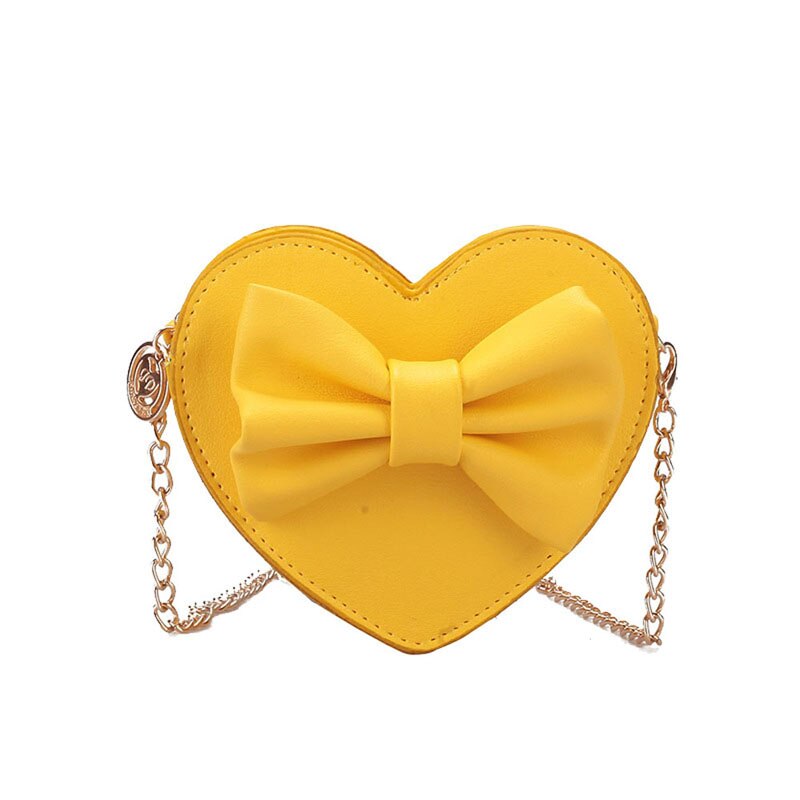 Baby Girls Cute Bow Handbags Heart Shaped Shoulder Bag Solid Color Crossbody Bags Small Purse PU Leather