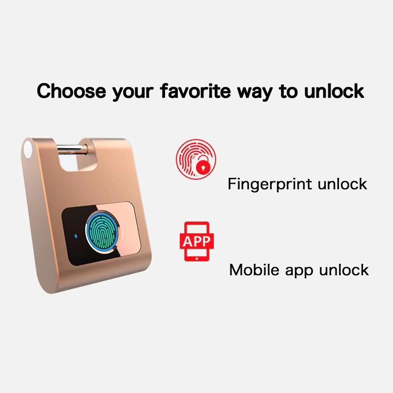 Bloqueio de controle inteligente do app de bluetooth do cadeado da impressão digital para o ginásio, esportes, bicicleta, escola, armário e armazenamento