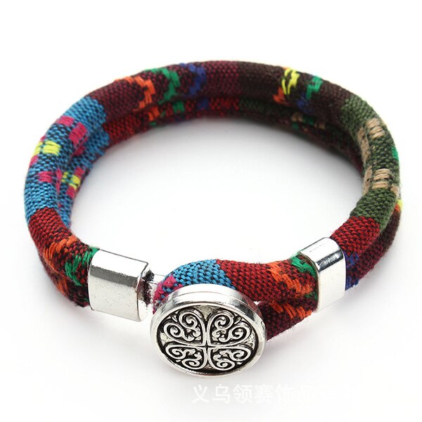 Bohemian Boho Druckknopf Armband für Frauen Multicolor Baumwolle Schnüre Tibetischen Silber Ethnische Charme Blume Armband Pulseras Mujer: B053S116