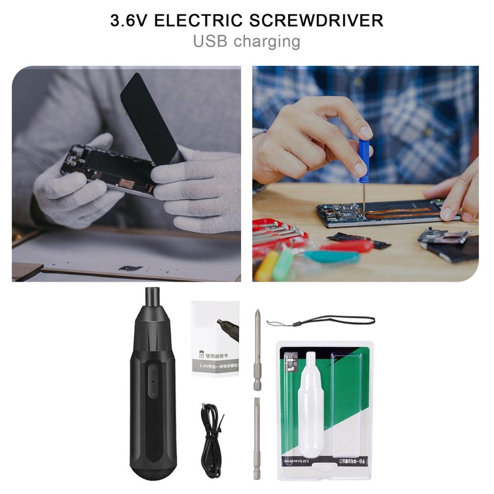 800mAh USB Rechargeable Household Power Tool 3.6V Multifunctional Cordless DIY Electric Screwdriver With 2 Screw Bits For Phone